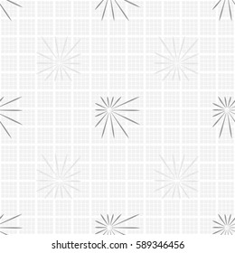 Seamless pattern. Asymmetric stars. Checkered background. Grey tones.