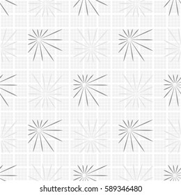 Seamless pattern. Asymmetric stars. Checkered background. Grey tones.