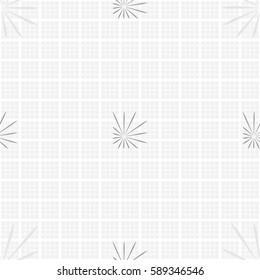 Seamless pattern. Asymmetric stars. Checkered background. Grey tones.