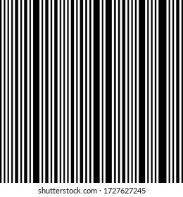 Seamless pattern with asymmetrical geometric ornament. Black and white vertical stripes abstract background. Lines wallpaper. Digital paper for scrapbook, textile print, page fill. Vector illustration