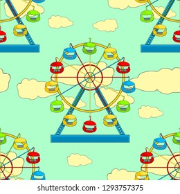 seamless pattern attractions and entertainment ferris wheel vector illustration