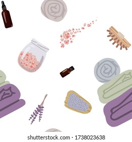 Seamless pattern with attributes and detals for sauna bath. Vector illustration.