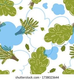 Seamless pattern with attributes and detals for sauna bath. Vector illustration.