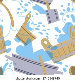 Seamless pattern with attributes and detals for sauna bath. Vector illustration.