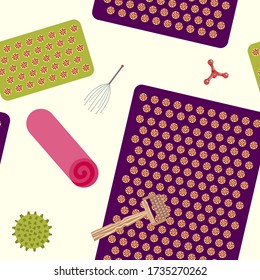 Seamless pattern with attributes for massage and self-massage. Vector illustration.