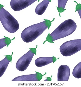 Seamless pattern with aubergines on white background. Pastel-like vector image.