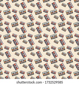seamless pattern with audio cassette tapes
