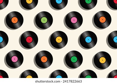 Seamless pattern of audio cassettes or retro cassette discs for designs, backgrounds, fabrics, wrappers, covers, etc.
