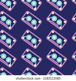 Seamless pattern with audio tapes. Cassette on endless vector illustration