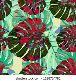 Seamless Pattern with Australian Jungle. Modern Colorful Texture with Tropical Leaves for Wallpaper, Swimwear, Underwear. Vector Tropical Pattern.