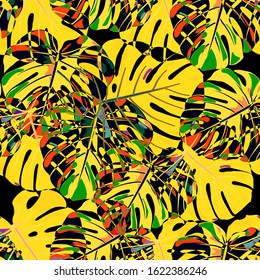 Seamless Pattern with Australian Jungle. Modern Colorful Texture with Tropical Leaves for Print, Textile, Underwear. Vector Tropical Pattern.