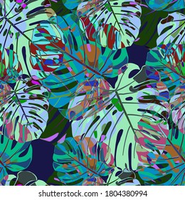 Seamless Pattern with Australian Jungle. Modern Colorful Texture with Tropical Leaves for Print, Swimwear, Underwear. Vector Tropical Pattern.