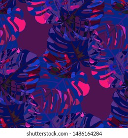 Seamless Pattern with Australian Jungle. Retro Colorful Texture with Tropical Leaves for Fabric, Textile, Linen. Vector Tropical Pattern.
