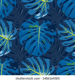 Seamless Pattern with Australian Jungle. Retro Colorful Texture with Tropical Leaves for Wallpaper, Swimwear, Underwear. Vector Tropical Pattern.