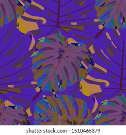 Seamless Pattern with Australian Jungle. Retro Colorful Texture with Tropical Leaves for Paper, Wallpaper, Textile. Vector Tropical Pattern.