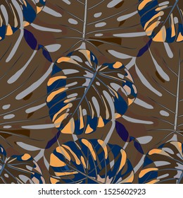 Seamless Pattern with Australian Jungle. Retro Colorful Texture with Tropical Leaves for Print, Textile, Linen. Vector Tropical Pattern.