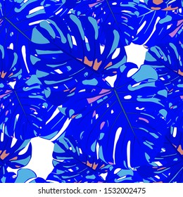Seamless Pattern with Australian Jungle. Retro Colorful Texture with Tropical Leaves for Dress, Swimwear, Cloth. Vector Tropical Pattern.