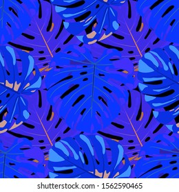 Seamless Pattern with Australian Jungle. Retro Colorful Texture with Tropical Leaves for Print, Swimwear, Underwear. Vector Tropical Pattern.