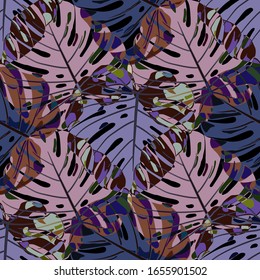 Seamless Pattern with Australian Jungle. Retro Colorful Texture with Tropical Leaves for Dress, Swimwear, Cloth. Vector Tropical Pattern.