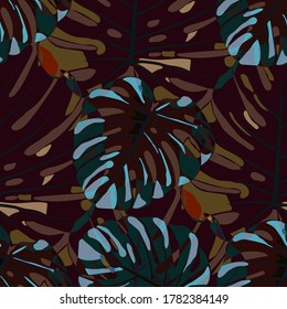 Seamless Pattern with Australian Jungle. Retro Colorful Texture with Tropical Leaves for Dress, Swimwear, Cloth. Vector Tropical Pattern.