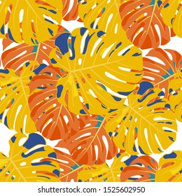Seamless Pattern with Australian Jungle. Trendy Colorful Texture with Tropical Leaves for Fabric, Wallpaper, Linen. Vector Tropical Pattern.