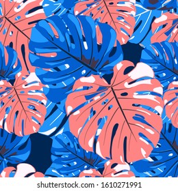 Seamless Pattern with Australian Jungle. Trendy Colorful Texture with Tropical Leaves for Fabric, Wallpaper, Linen. Vector Tropical Pattern.