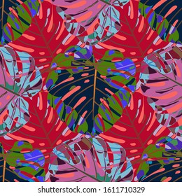 Seamless Pattern with Australian Jungle. Trendy Colorful Texture with Tropical Leaves for Fabric, Wallpaper, Textile. Vector Tropical Pattern.