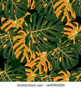 Seamless Pattern with Australian Jungle. Trendy Colorful Texture with Tropical Leaves for Print, Textile, Underwear. Vector Tropical Pattern.