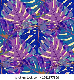 Seamless Pattern with Australian Jungle. Vintage Colorful Texture with Tropical Leaves for Dress, Curtain, Cloth. Vector Tropical Pattern.