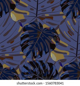 Seamless Pattern with Australian Jungle. Vintage Colorful Texture with Tropical Leaves for Wallpaper, Swimwear, Underwear. Vector Tropical Pattern.