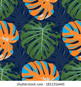 Seamless Pattern with Australian Jungle. Vintage Colorful Texture with Tropical Leaves for Paper, Wallpaper, Textile. Vector Tropical Pattern.