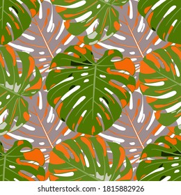 Seamless Pattern with Australian Rainforest. Modern Colorful Texture with Tropical Leaves for Paper, Swimwear, Cloth. Vector Tropical Pattern.