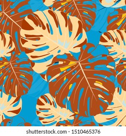 Seamless Pattern with Australian Rainforest. Retro Colorful Texture with Tropical Leaves for Wallpaper, Swimwear, Underwear. Vector Tropical Pattern.