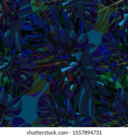 Seamless Pattern with Australian Rainforest. Retro Colorful Texture with Tropical Leaves for Print, Textile, Linen. Vector Tropical Pattern.