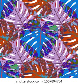 Seamless Pattern with Australian Rainforest. Retro Colorful Texture with Tropical Leaves for Wallpaper, Swimwear, Underwear. Vector Tropical Pattern.