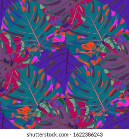 Seamless Pattern with Australian Rainforest. Trendy Colorful Texture with Tropical Leaves for Dress, Swimwear, Cloth. Vector Tropical Pattern.