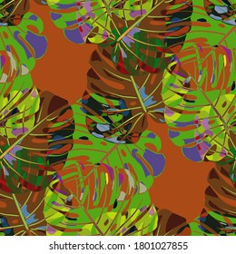 Seamless Pattern with Australian Rainforest. Trendy Colorful Texture with Tropical Leaves for Fabric, Textile, Linen. Vector Tropical Pattern.