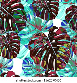 Seamless Pattern with Australian Rainforest. Vintage Colorful Texture with Tropical Leaves for Paper, Swimwear, Cloth. Vector Tropical Pattern.