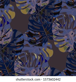 Seamless Pattern with Australian Rainforest. Vintage Colorful Texture with Tropical Leaves for Print, Textile, Underwear. Vector Tropical Pattern.