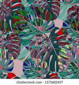 Seamless Pattern with Australian Rainforest. Vintage Colorful Texture with Tropical Leaves for Fabric, Wallpaper, Textile. Vector Tropical Pattern.