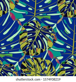 Seamless Pattern with Australian Rainforest. Vintage Colorful Texture with Tropical Leaves for Dress, Curtain, Cloth. Vector Tropical Pattern.