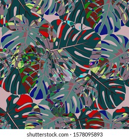 Seamless Pattern with Australian Rainforest. Vintage Colorful Texture with Tropical Leaves for Wallpaper, Swimwear, Underwear. Vector Tropical Pattern.