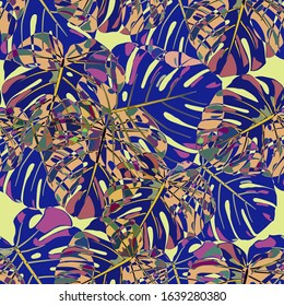 Seamless Pattern with Australian Rainforest. Vintage Colorful Texture with Tropical Leaves for Paper, Wallpaper, Textile. Vector Tropical Pattern.