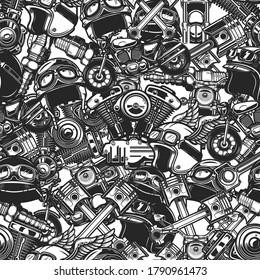 Seamless pattern with auto repair design elements in monochrome style. Design element for poster, card, banner. Vector illustration