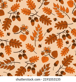 seamless pattern with autumn acorns and nuts