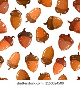 Seamless pattern, autumn acorns on a white background