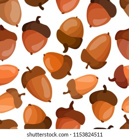 Seamless pattern, autumn acorns on a white background