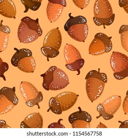 Seamless pattern, autumn acorns on a beige background