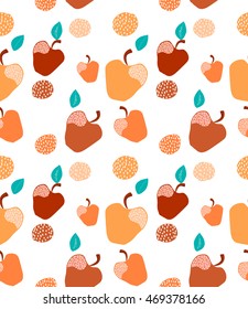 Seamless pattern with autumn apples. Colorful vector background. Apples on a white background. Cartoon backdrop