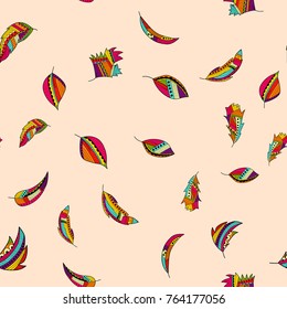 Seamless pattern autumn background with abstract multicolored leaves